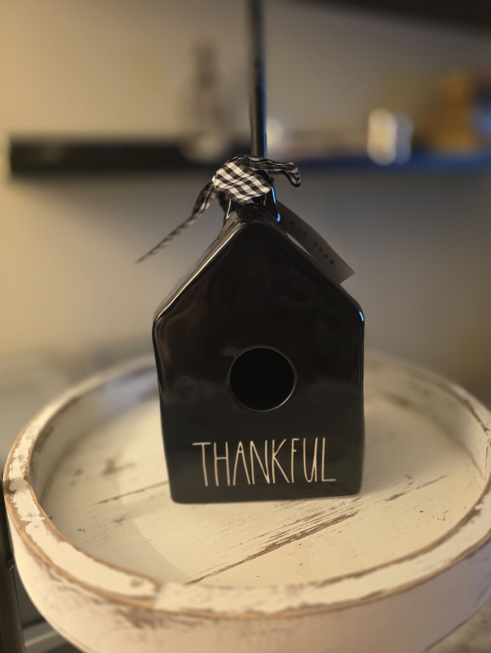 Black "Thankful" Decorative Birdhouse Accent